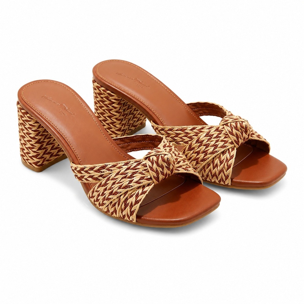 Women's Heels by Universal Thread Aaliyah Raffia Cognac Size 8.5 New With Tags